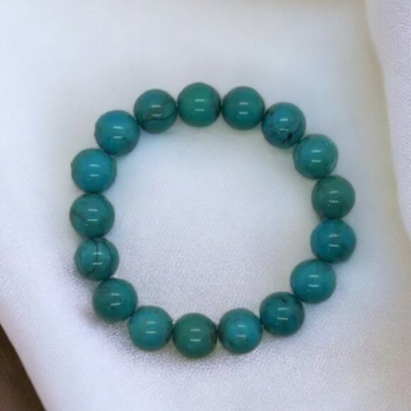 Bold Turquolse Bead Stretch Bracelet Blue Chunky Vintage 80s Style Southwest - Picture 1 of 7